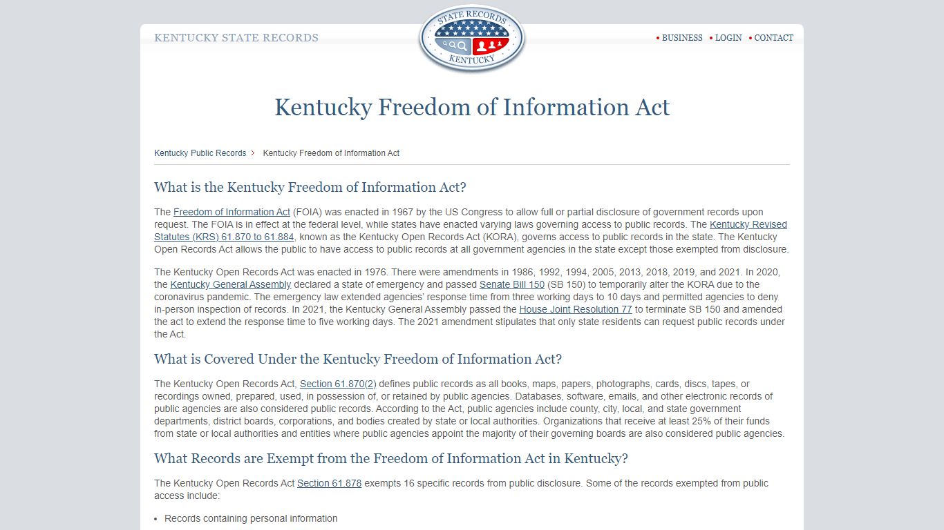 Kentucky Freedom of Information Act | StateRecords.org